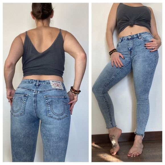True Religion Jennie Curvy Jeans Mid Rise Skinny Raw Ankle - Picture 1 of 11